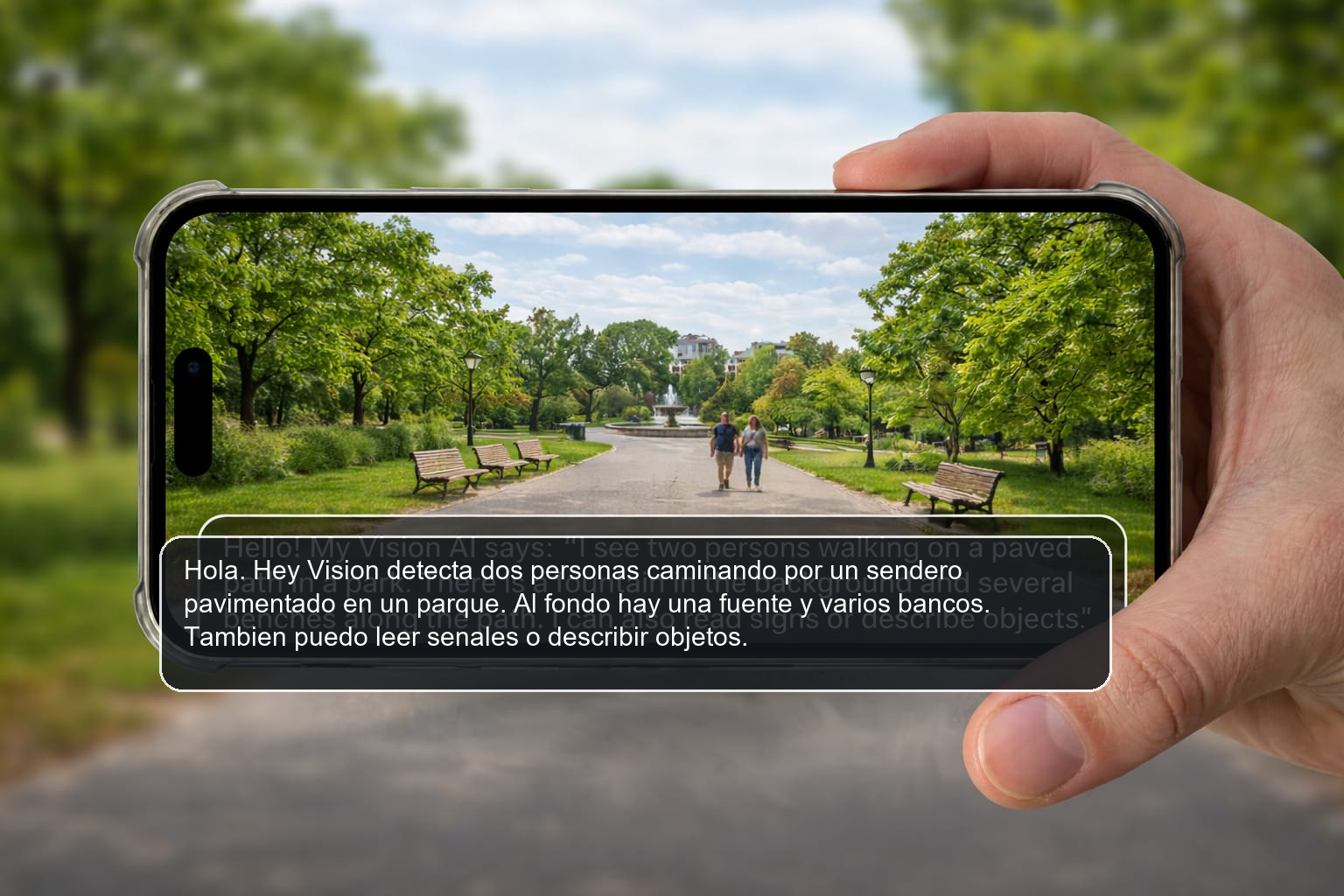 Demostracion de HeyVision describiendo una escena real desde el movil